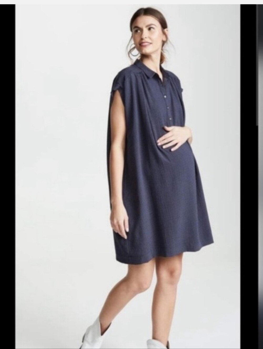 Hatch Maternity Louise Button Down Blue Gingham Dress Nursing Casual